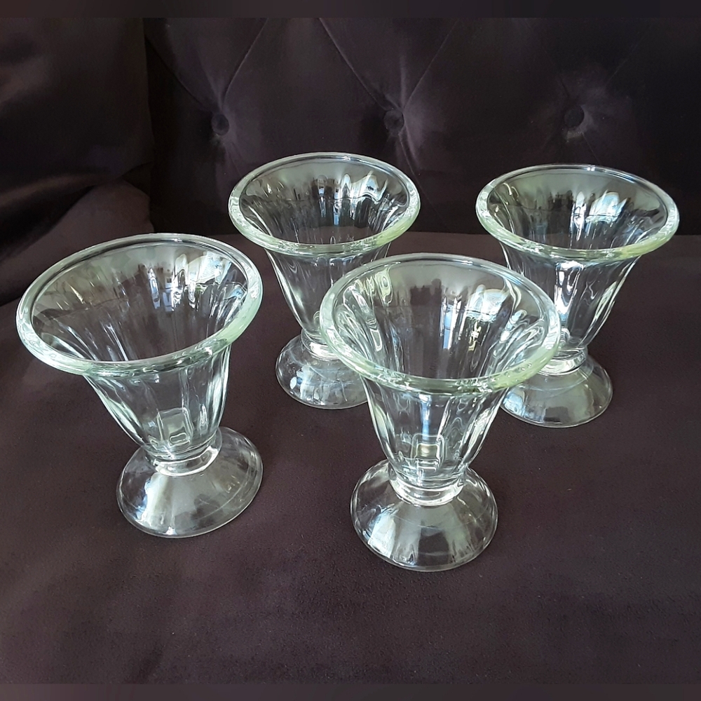 4 Libbey Ribbed Ice Cream Sundae Dessert Parfait Glasses Tulip Footed - Vtg